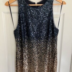 RSVP Sequin Navy and Shimmering Gold Midi Dress